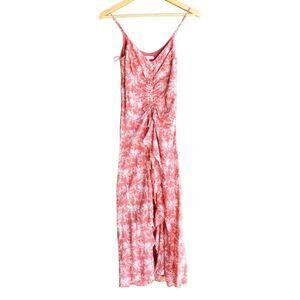 Chelsea & Violet Coral White Floral Ruched Slit Spaghetti Strap Maxi Dress XS